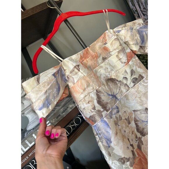 Aidan Mattox Floral Jacquard Off Shoulder Gown Ivory Womens Size 6 - Picture 6 of 11